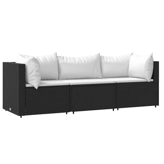 vidaXL 3-Tlg Garten-Lounge-Set mit Kissen Schwarz Poly Rattan 319734