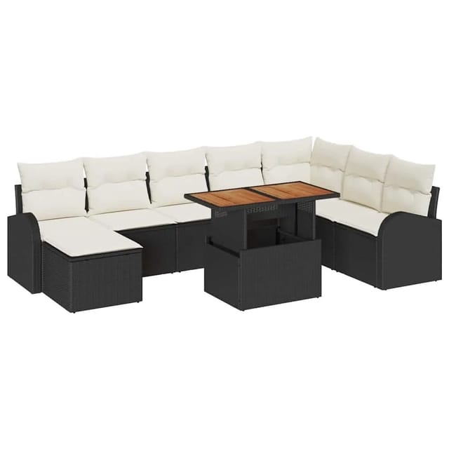 vidaXL Garten-Sofa-Set mit Kissen 9-Tlg Schwarz und Creme 3349620
