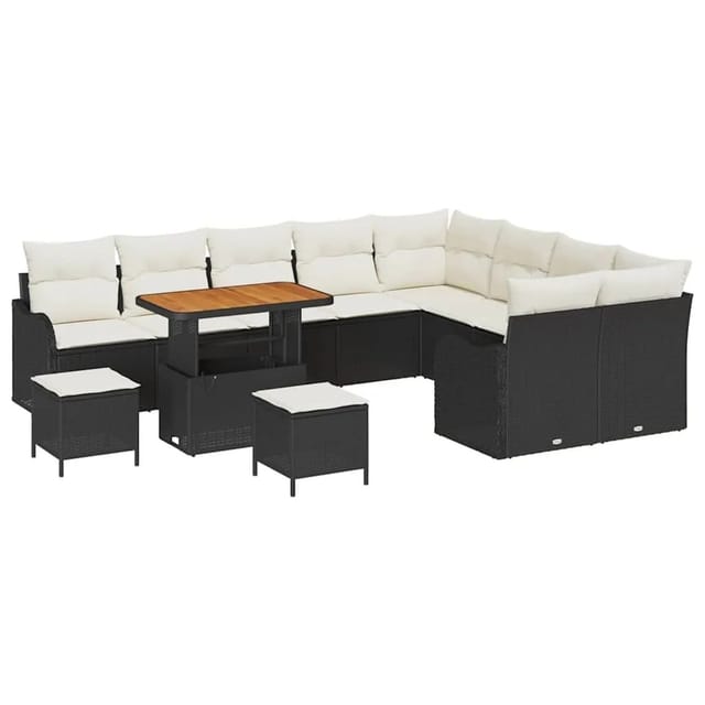 vidaXL Garten-Sofa-Set mit Kissen 12-Tlg Schwarz und Creme 3364255