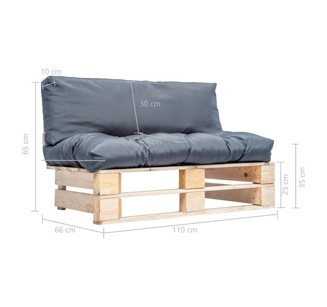vidaXL Outdoor-Sofa Paletten mit Kissen in Grau Kiefernholz 277477