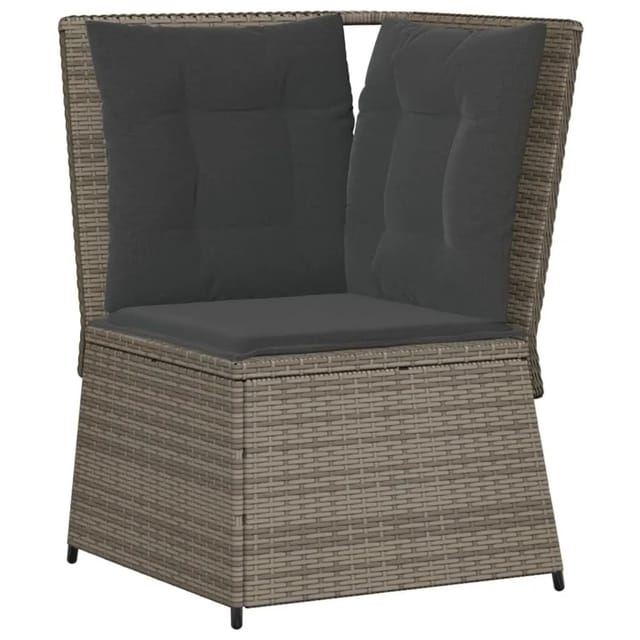 vidaXL Garten-Ecksofa mit Kissen Grau Poly Rattan 368984