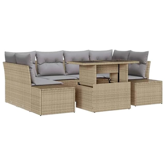 vidaXL Garten-Sofa-Set mit Kissen 7-Tlg Beige und Hellgrau 3357853