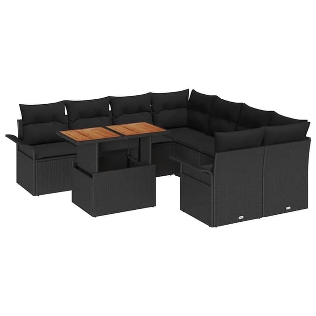 vidaXL Garten-Sofa-Set mit Kissen Schwarz 3349316