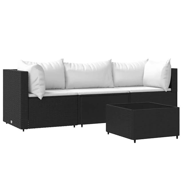 vidaXL 4-Tlg Garten-Lounge-Set mit Kissen Schwarz Poly Rattan 319735