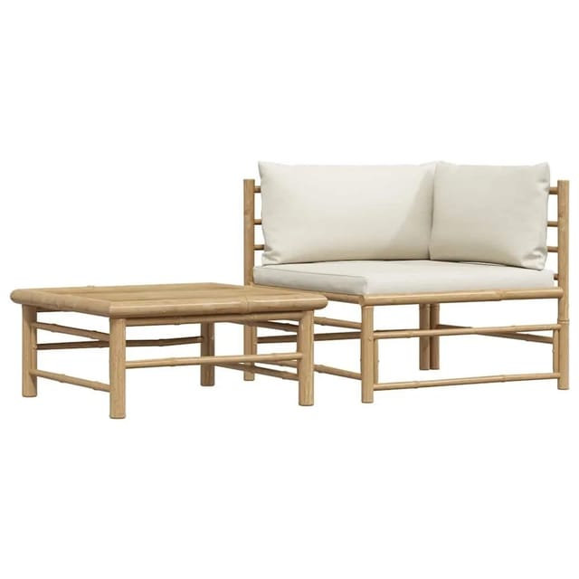 vidaXL 2-Tlg Garten-Lounge-Set mit Kissen Cremeweiß Bambus 313144