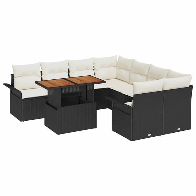 vidaXL Garten-Sofa-Set mit Kissen Schwarz und Creme 3349312