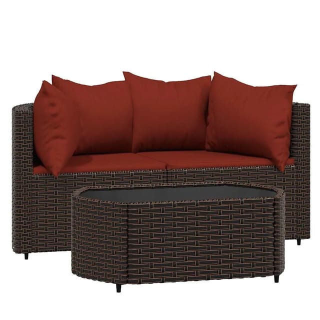 vidaXL 3-Tlg Garten-Lounge-Set mit Kissen Braun Poly Rattan 319823