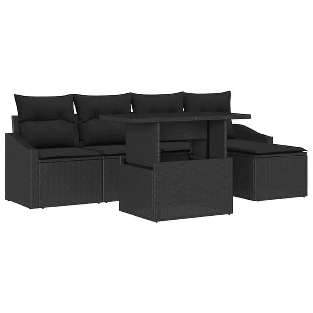 vidaXL Garten-Sofa-Set mit Kissen 6-Tlg Schwarz 3348989