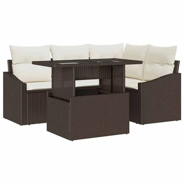 vidaXL Garten-Sofa-Set mit Kissen mit Speicher 5-Tlg Braun und Creme 3357731
