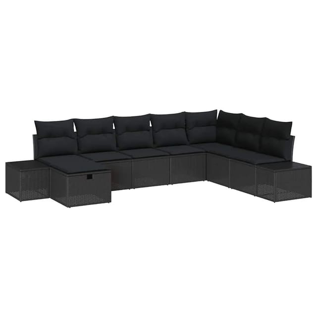 vidaXL Garten-Sofa-Set mit Kissen 8-Tlg Schwarz Poly Rattan 3360764