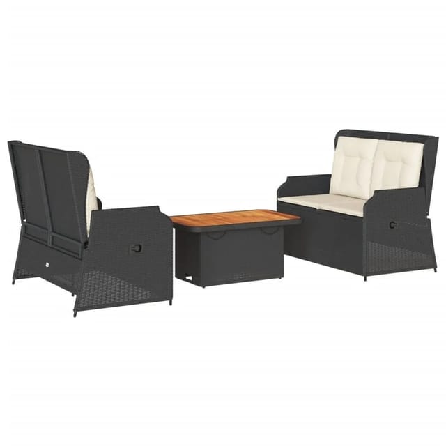 vidaXL 3-Tlg Garten-Lounge-Set mit Kissen Schwarz Poly Rattan 3262747