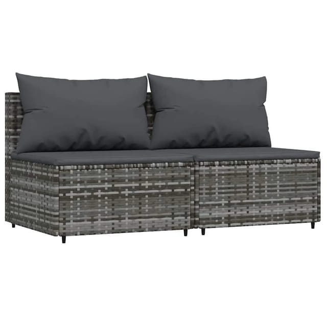 vidaXL Garten-Mittelsofas mit Kissen 2 Stk Grau Poly Rattan 319770