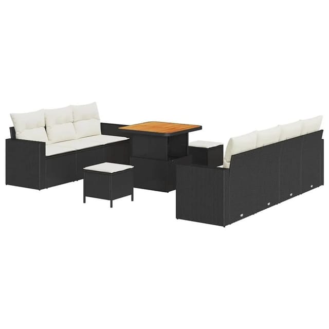 vidaXL Garten-Sofa-Set mit Kissen 10-Tlg Schwarz und Creme 3363525