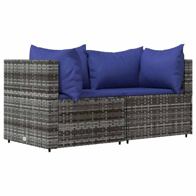 vidaXL Garten-Ecksofas mit Kissen 2 Stk Grau Poly Rattan 319842