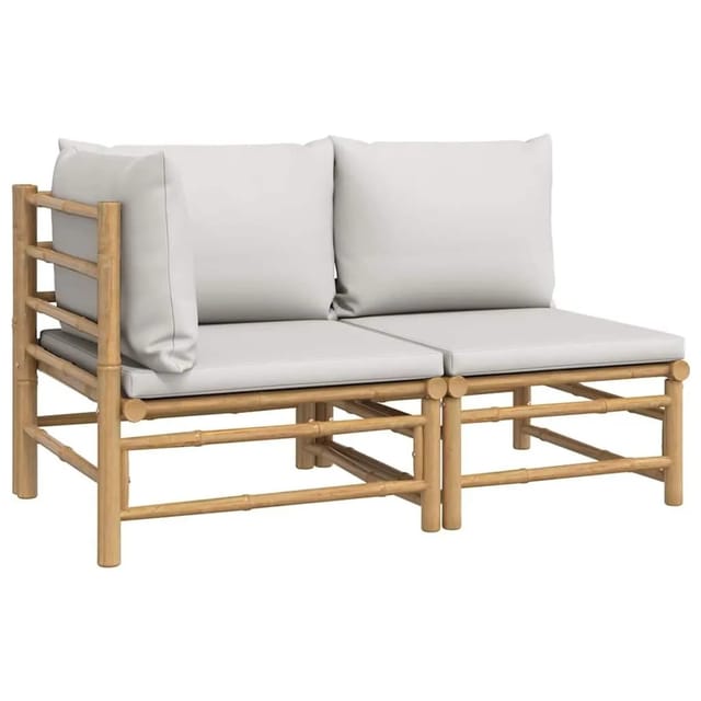 vidaXL 2-Tlg Garten-Lounge-Set Hellgraue Kissen Bambus 362276
