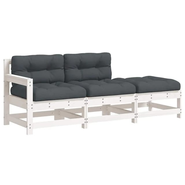 vidaXL 3-Tlg Garten-Lounge-Set mit Kissen Weiß Massivholz 825598