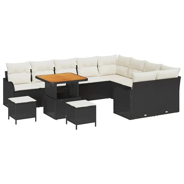 vidaXL Garten-Sofa-Set mit Kissen 12-Tlg Schwarz und Creme 3364250