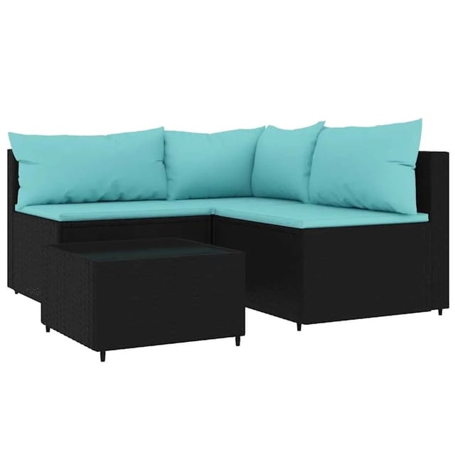 vidaXL 4-Tlg Garten-Lounge-Set mit Kissen Schwarz Poly Rattan 319797