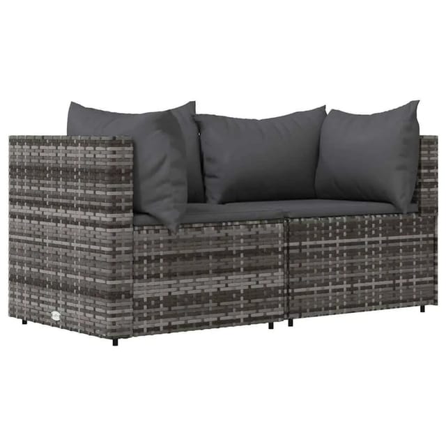 vidaXL Garten-Ecksofas mit Kissen 2 Stk Grau Poly Rattan 319762