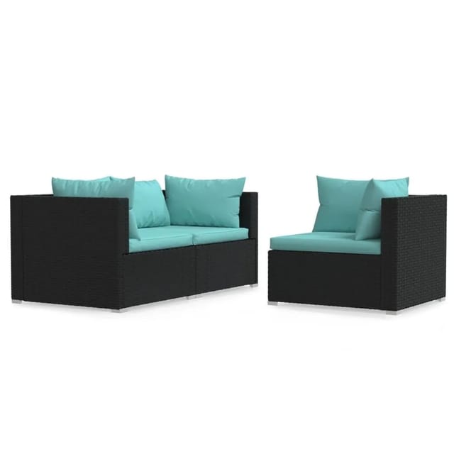 vidaXL 3-Tlg Garten-Lounge-Set mit Kissen Schwarz Poly Rattan 317538