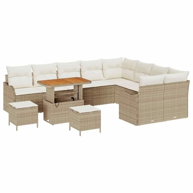 vidaXL Garten-Sofa-Set mit Kissen mit Speicher 12-Tlg Beige und Creme 3364256