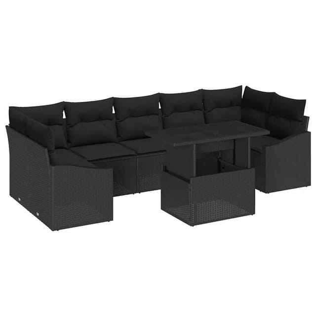 vidaXL Garten-Sofa-Set mit Kissen 8-Tlg Schwarz Poly-Rattan 3348959
