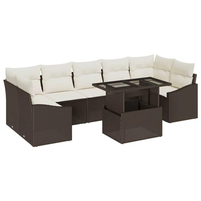 vidaXL Garten-Sofa-Set mit Kissen 8-Tlg Braun und Creme Poly-Rattan 3348954