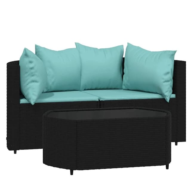 vidaXL 3-Tlg Garten-Lounge-Set mit Kissen Schwarz Poly Rattan 319807