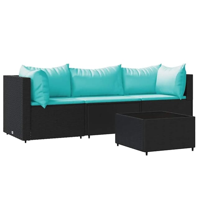 vidaXL 4-Tlg Garten-Lounge-Set mit Kissen Schwarz Poly Rattan 319799