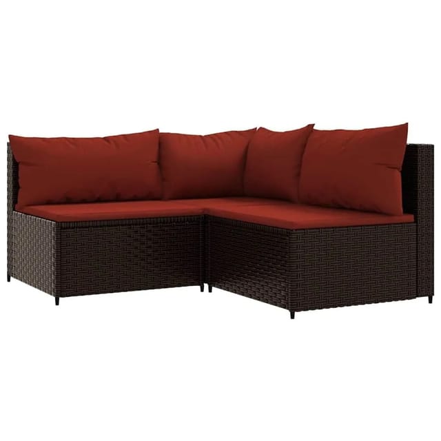 vidaXL 3-Tlg Garten-Lounge-Set mit Kissen Braun Poly Rattan 319812