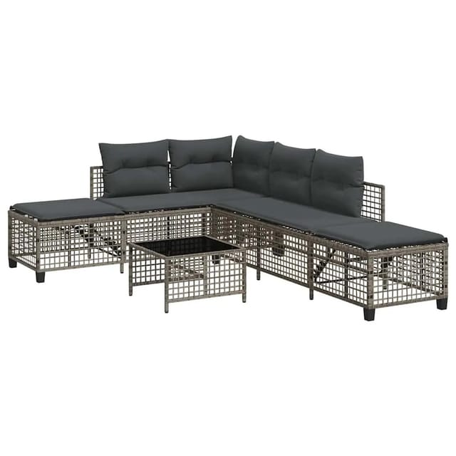 vidaXL 3 Tlg Garten-Ecksofa-Set mit Kissen Grau Poly Rattan 365446