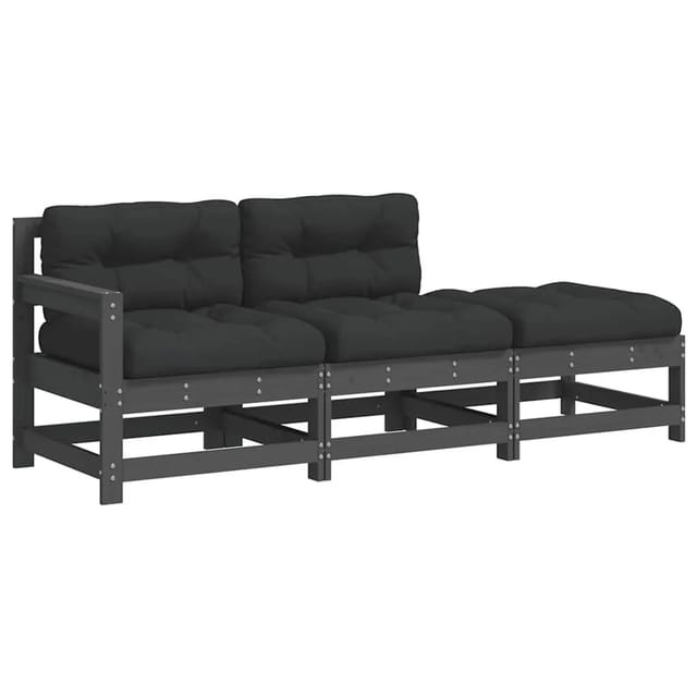vidaXL 3-Tlg Garten-Lounge-Set mit Kissen Grau Massivholz 825599