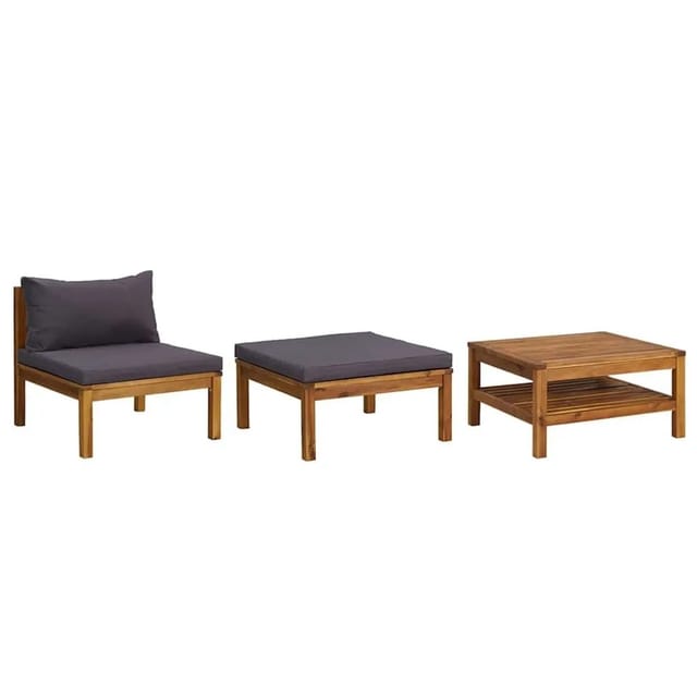 vidaXL 3-Tlg Garten-Lounge-Set mit Dunkelgrauen Kissen Akazienholz 316280