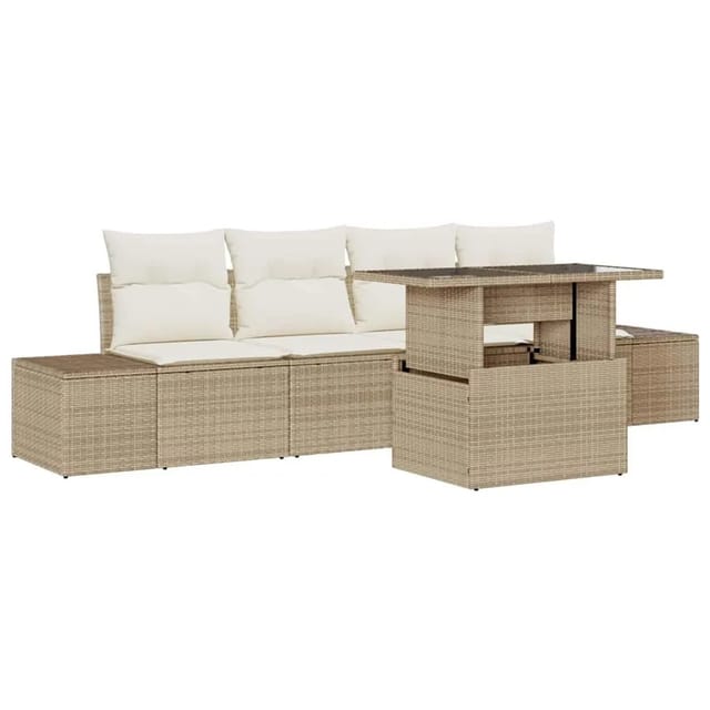 vidaXL Garten-Sofa-Set mit Kissen mit Speicher 5-Tlg Beige und Creme 3357824