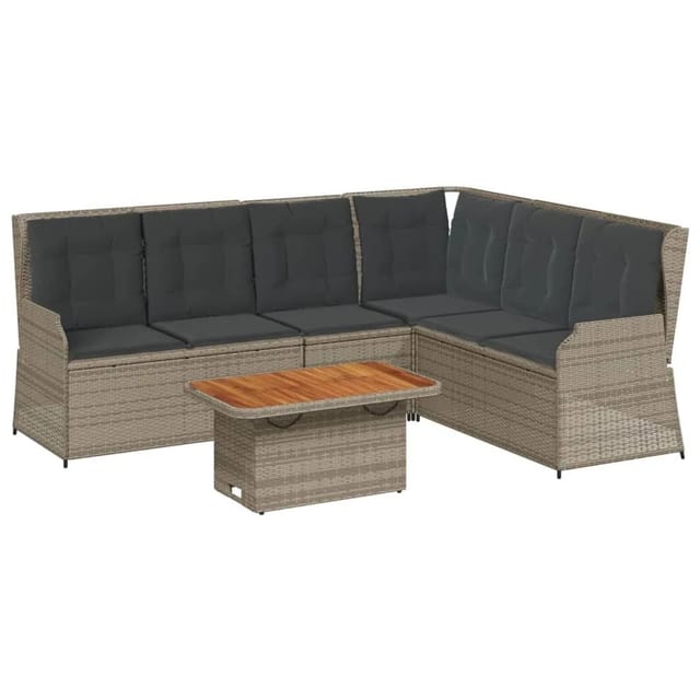 vidaXL 5-Tlg Garten-Lounge-Set mit Kissen Grau Poly Rattan 3262472