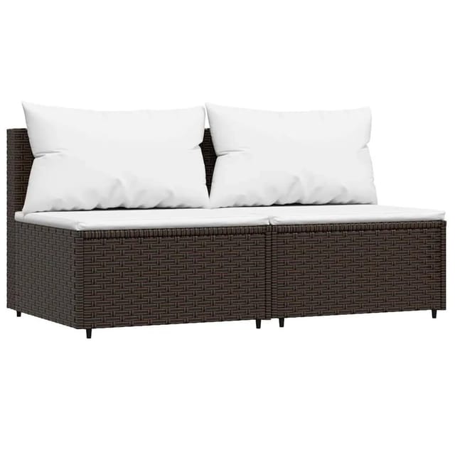 vidaXL Garten-Mittelsofas mit Kissen 2 Stk Braun Poly Rattan 319754