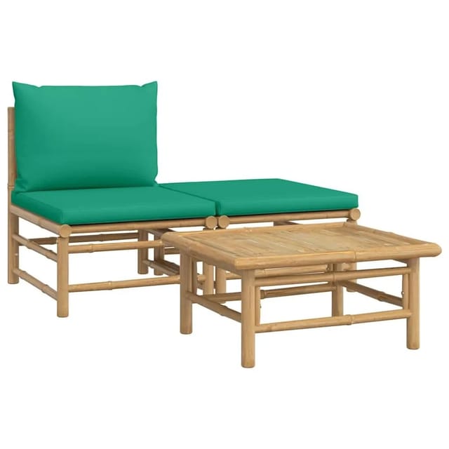 vidaXL 3-Tlg Garten-Lounge-Set mit Grünen Kissen Bambus 362290