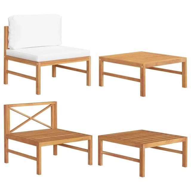 vidaXL 2-Tlg Garten-Lounge-Set mit Creme Kissen Teakholz 316110