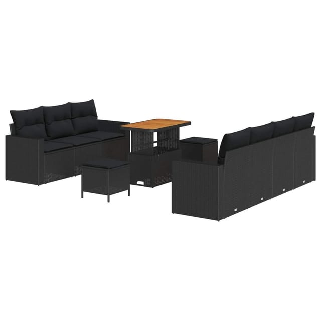 vidaXL Garten-Sofa-Set mit Kissen mit Speicher 10-Tlg Schwarz 3363529
