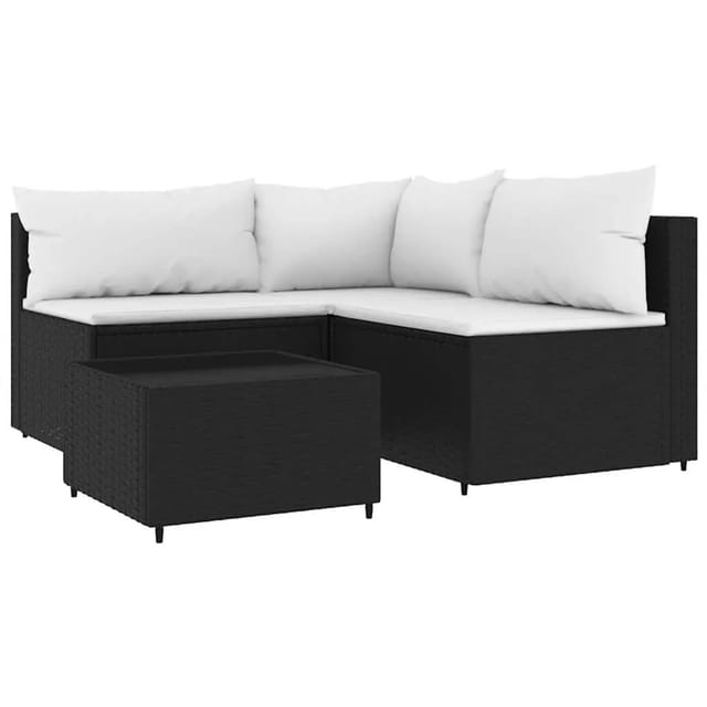 vidaXL 4-Tlg Garten-Lounge-Set mit Kissen Schwarz Poly Rattan 319733