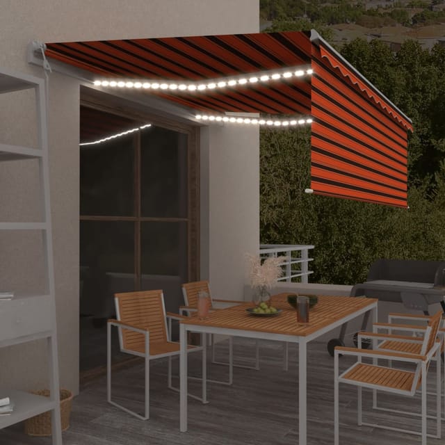 vidaXL Markise Automatisch mit Rollo LED Windsensor 4x3 m Orange Braun 3069315