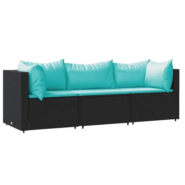 vidaXL 3-Tlg Garten-Lounge-Set mit Kissen Schwarz Poly Rattan 319798