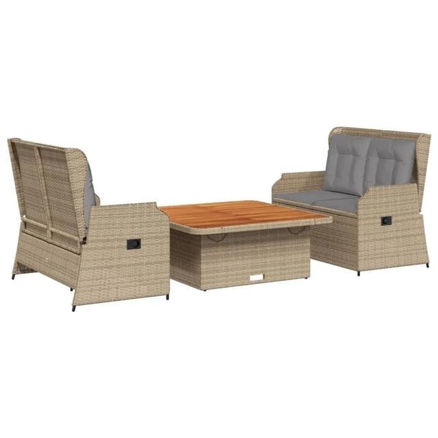 vidaXL 3-Tlg Garten-Lounge-Set mit Kissen Beige Poly Rattan 3262744
