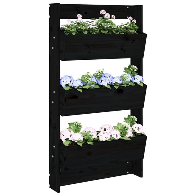 vidaXL Wand-Pflanzkübel 3 Fächer 60x18,5x110 cm Schwarz Kiefernholz 825118