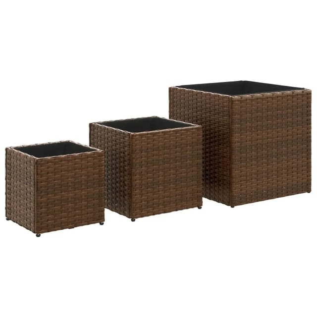 vidaXL Pflanzkübel 3 Stk Braun Poly Rattan 366396