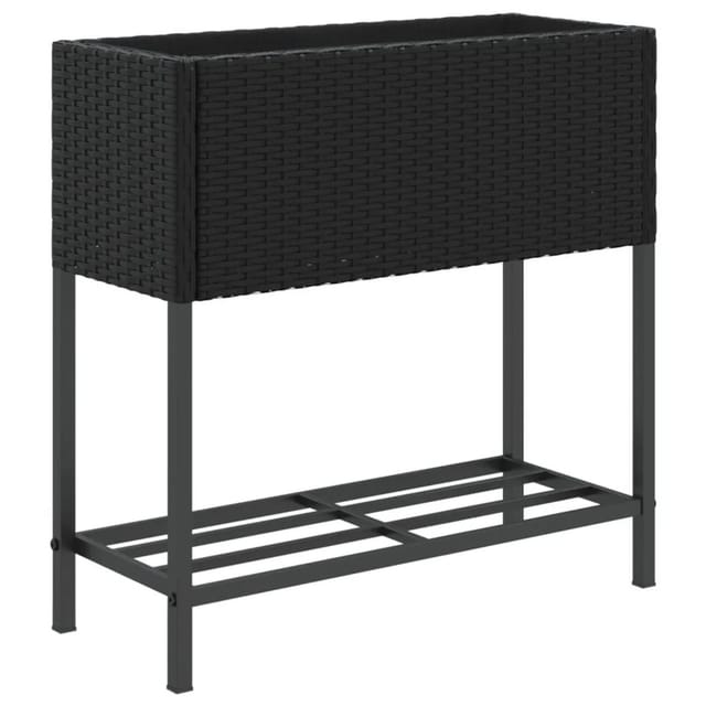 vidaXL Pflanzkübel mit Ablage Schwarz Poly Rattan 366387