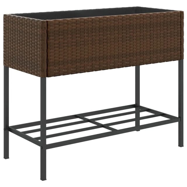 vidaXL Pflanzkübel mit Ablage Braun Poly Rattan 366385