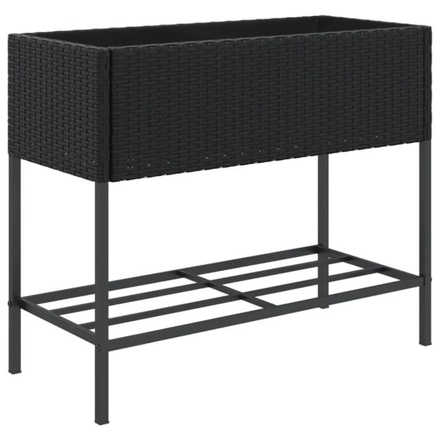 vidaXL Pflanzkübel mit Ablage Schwarz Poly Rattan 366384