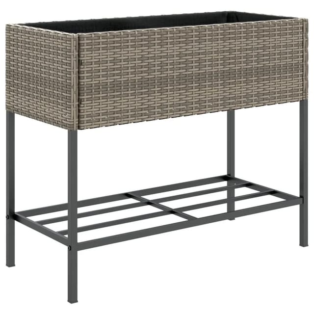 vidaXL Pflanzkübel mit Ablage Grau Poly Rattan 366386
