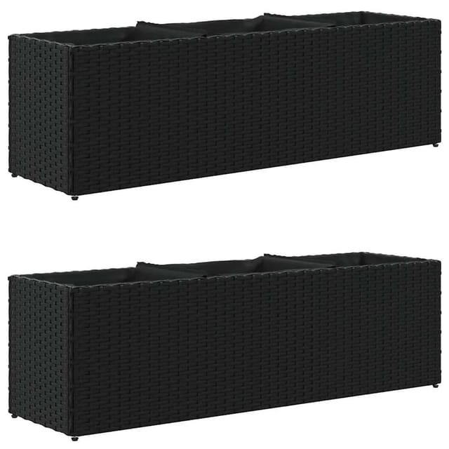 vidaXL Pflanzkübel mit 3 Töpfen 2 Stk Schwarz 105x30x32cm Poly Rattan 3210522